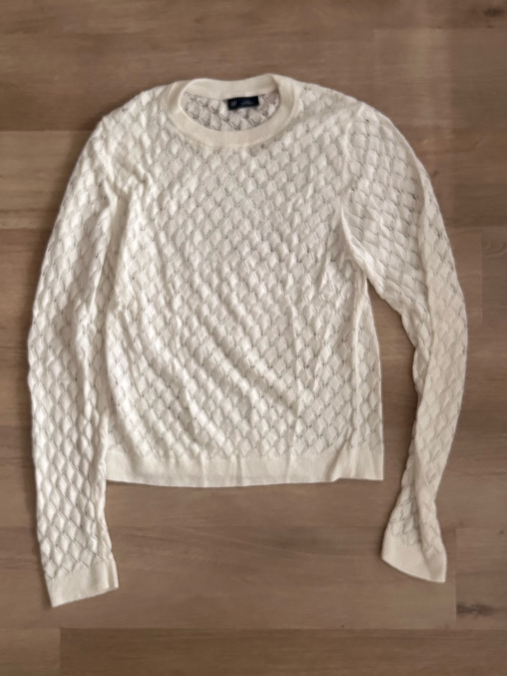 Gap Ivory Diamond Pointelle Open-Knit Crewneck Sweater Size L